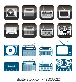 Vector set of radio, audio and music icons. Objects isolated on white background.