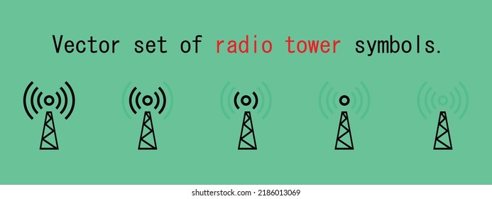 Vektorset von Funkturmsymbolen. Antennensymbol-Set. Vektorschwarze Wireless-Symbole