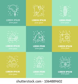 Vector set of Rafting equipment line icons isolated. Outdoors style, thin line design. Stylish elements for web, mobile applications, banners, flyers, posters, brochures. 