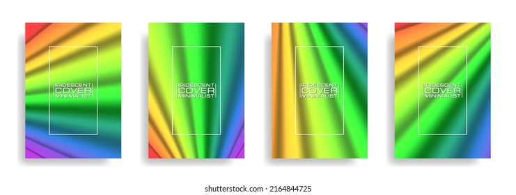 Vector set of rainbow abstract color covers. Bright simple iridescent wavy background