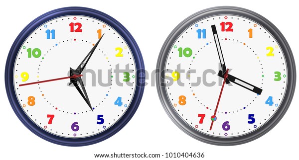 様々な時計の針を持つ現代の丸時計のベクター画像セット 虹のカラフル