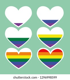 vector set of rainbow lgbt hearts filled with colour