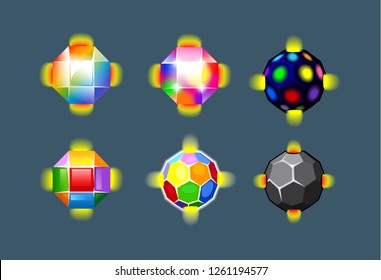 Vector set of rainbow multicolored crystal bombs