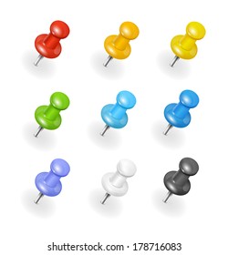 Vector set of rainbow pushpins on white background