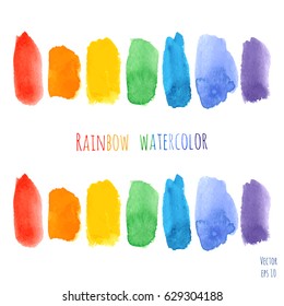 Vector set of rainbow watercolor brush strokes isolated on white background. Colorful symbol of gay marriage, pride, rights equality. Abstract art for design. Illustration frame with place for text.