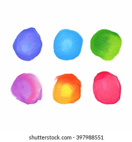 Vector set of rainbow watercolor circles stains. Stain decoration ink. Stains design colorful
