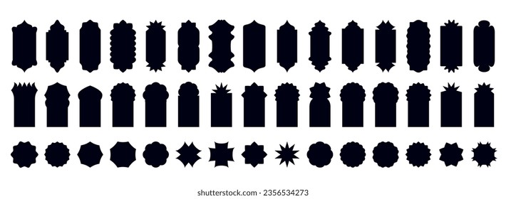 Vector set of Ramadan Kareem mosque gates, doors and windows. Oriental style Islamic arches, labels. Flat Moroccan simple shapes. Indian architecture frames. Muslim Eid Mubarak icons. Arabian portals