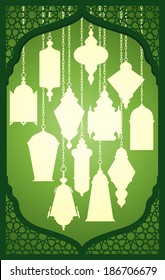 Vector set of ramadan lantern with islamic decorative frame