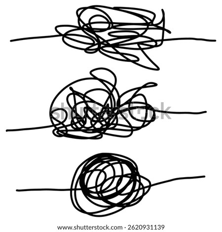 Vector set of random chaotic pen strokes art. scribble clew. hand drawing insane tangled scribble clew. hand draw rough lines