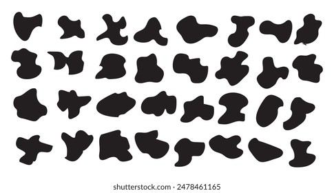 vector set of randomly shaped black blobs. abstract elements of ink blot, liquid and silhouette. shape, blob, organic, vector, irregular, circle, form, random.