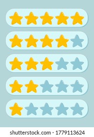 Vector set of ratings from 1 to 5 stars. Feedback, reputation and quality concept of products, goods and services. Customer service, flat icon for apps and websites. Stock Graphics