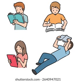 vector set of reader cartoon
