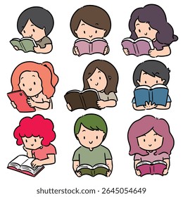vector set of reader cartoon