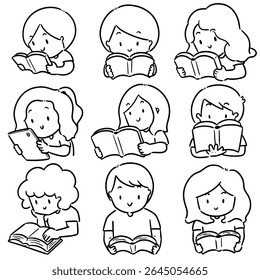 vector set of reader cartoon