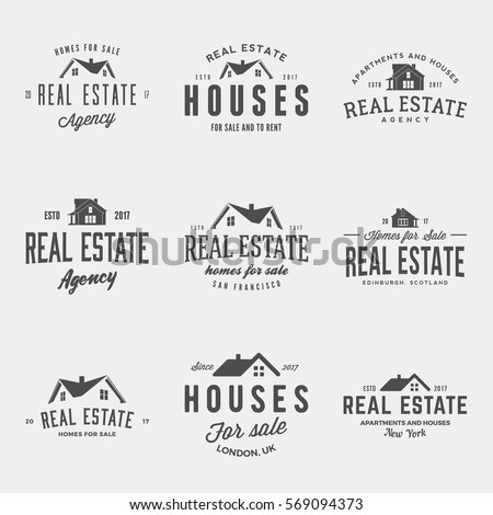 vector set of real estate agency logos, emblems and design elements.homes and apartments logotype templates and badges.