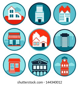 Vector set with real estate  emblems - bright icons with houses