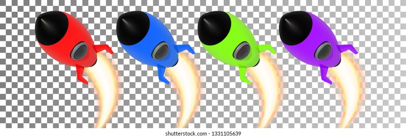 Vector set of realistic 3D rockets isolated on transparent background. Space exploration. Art design startup creative idea. Abstract concept graphic element.