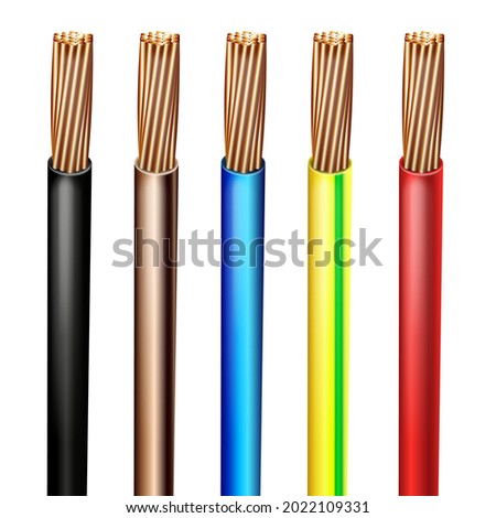 Vector set of realistic armored multicore electric cable wires isolated