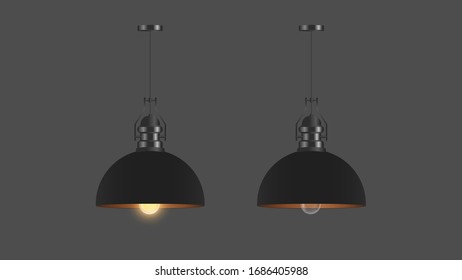 Vector set of realistic black chandeliers. Ceiling lamp. Loft style. Element for interior design.