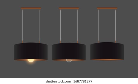 Vector set of realistic black chandeliers. Ceiling lamp. Loft style. Element for interior design.