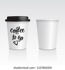 Vector set of realistic blank mock up paper cups with plastic lid. Coffee to go, take out mug for your design