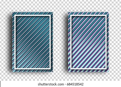 Vector set of realistic brochures for decoration and covering on the transparent background. Isolated greeting cards with geometric fluid and retro abstract coloring.