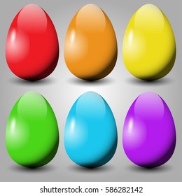 Vector set of  realistic colored Easter eggs. The classical attributes of Catholic and orthodox Easter.