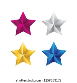 Vector set of realistic colorful 3D stars isolated on white background.