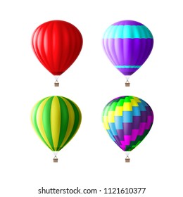 Vector set of realistic colorful hot air balloons isolated on white background