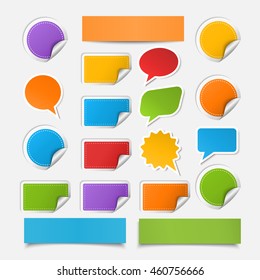 Vector set realistic colorful paper sheet ,speech bubbles,stickers,banner with different shadow and curl isolated on a white background