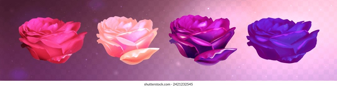 Vector set of realistic colorful rose.  3d roses on transparent background. Eps 10