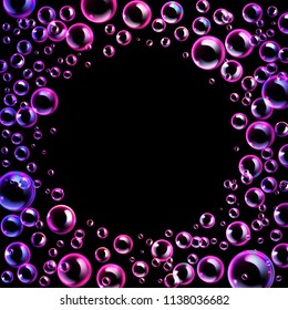 Vector set of realistic colorful soap or shampoo bubbles different forms with rainbow reflection illustration isolated on transparent background