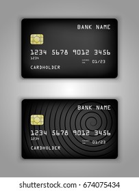 Vector set Realistic credit bank card mockup. Black gradient pattern