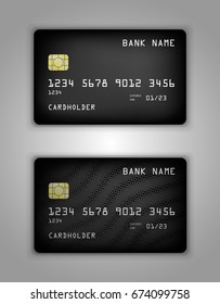 Vector set Realistic credit bank card mockup. Black gradient pattern. Wave, halftone, halftone
