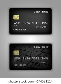 Vector set Realistic credit bank card mockup. Black gradient pattern? triangle