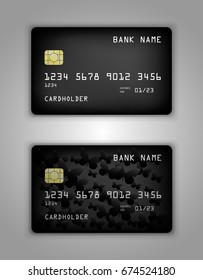 Vector set Realistic credit bank card mockup. Black gradient pattern, Butterfly, halftone