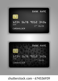 Vector set Realistic credit bank card mockup. Black gradient pattern