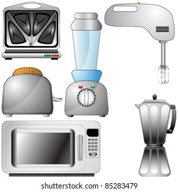 Vector set of realistic, detailed kitchen appliances isolated on white