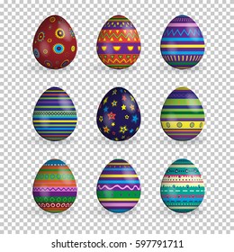 Vector set of realistic easter eggs isolated on transparent background.