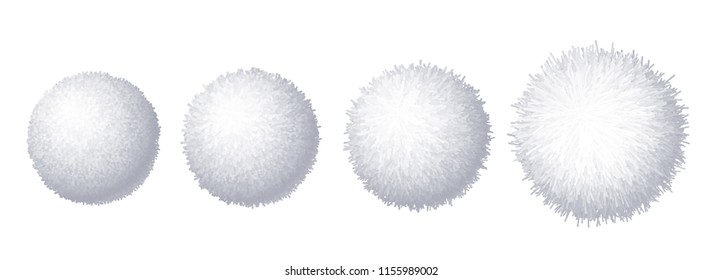 Vector set of realistic fur pompons isolated on white background. Eps8. RGB. Global color