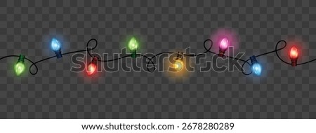 Vector set of realistic glowing colorful christmas lights in seamless pattern isolated on dark background	