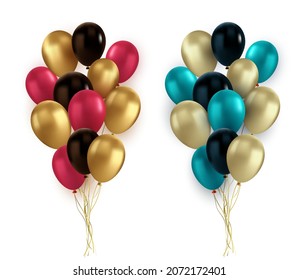 Vector Set Of Realistic Gold Red Blue Black Balloon Isolated On White Background