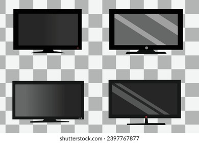 Vector set of realistic high definition TV screen with transparent background monitor isolated. 