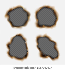 Vector set of realistic holes burnt in paper isolated on transparent background