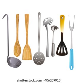vector set of realistic images of kitchen tools