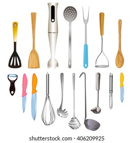 vector set of realistic images of kitchen tools