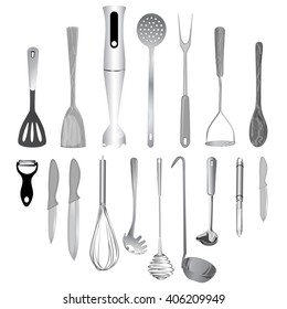 vector set of realistic images of kitchen tools