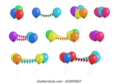 Vector set of realistic isolated balloons for celebration and decoration on the white background.