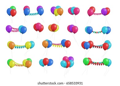 Vector set of realistic isolated balloons for celebration and decoration on the white background.