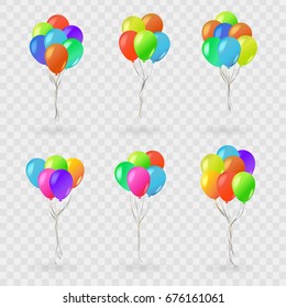 Vector set of realistic isolated balloons for celebration and decoration on the transparent background. Concept of happy birthday, anniversary and wedding